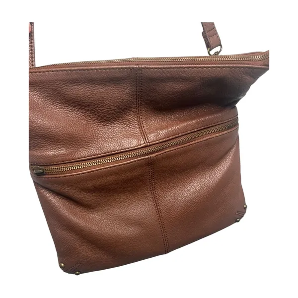 Lucky Brand Crossbody Brown Pebbled Leather Foldover Purse Bag Convertible Hobo - Image 10
