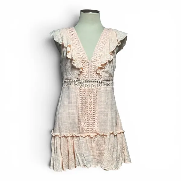 Jun & Ivy Cotton Gauzy Ruffle Lace Mini Dress Light Pink Large - Image 2