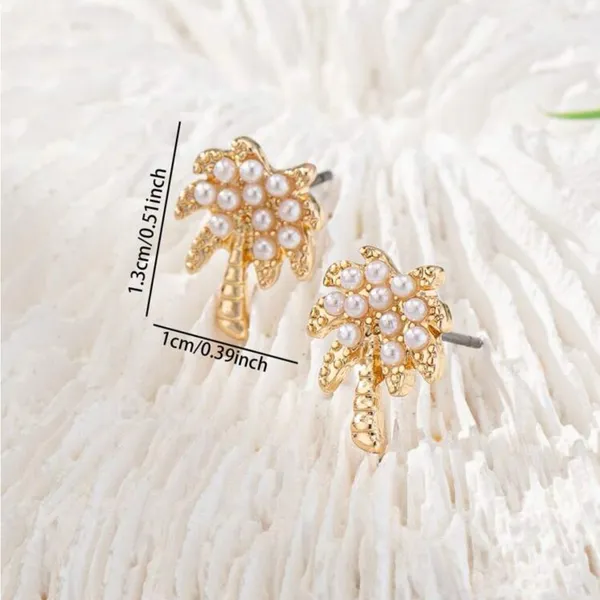Palm Tree Earrings with Pearls Gold - Image 4