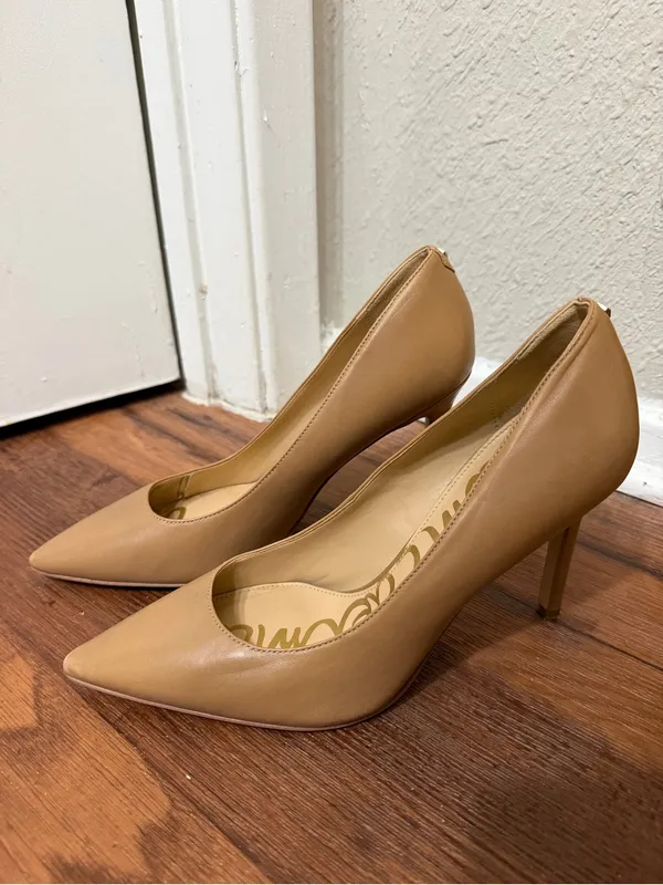 Sam Edelman Tan Nude Pointed-Toe Leather Pumps Heels - Image 5