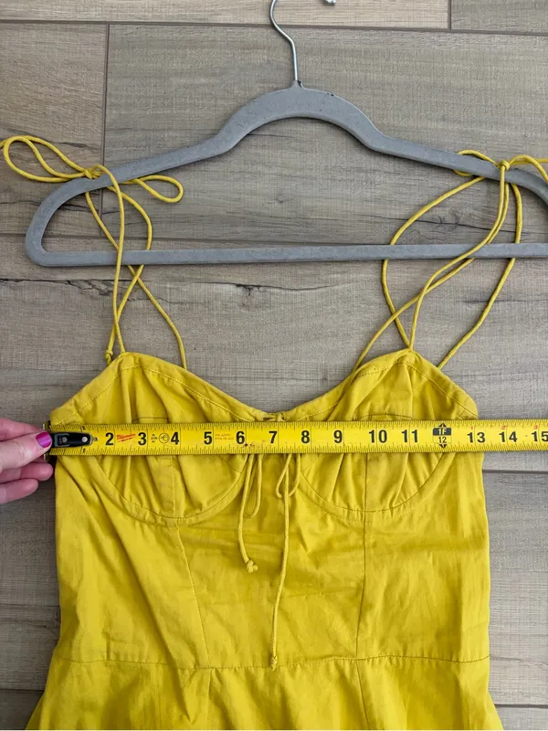 Cleobella Lennon Tie Strap Sleeveless Corset Cotton Mini Dress Golden Yellow S - Image 8