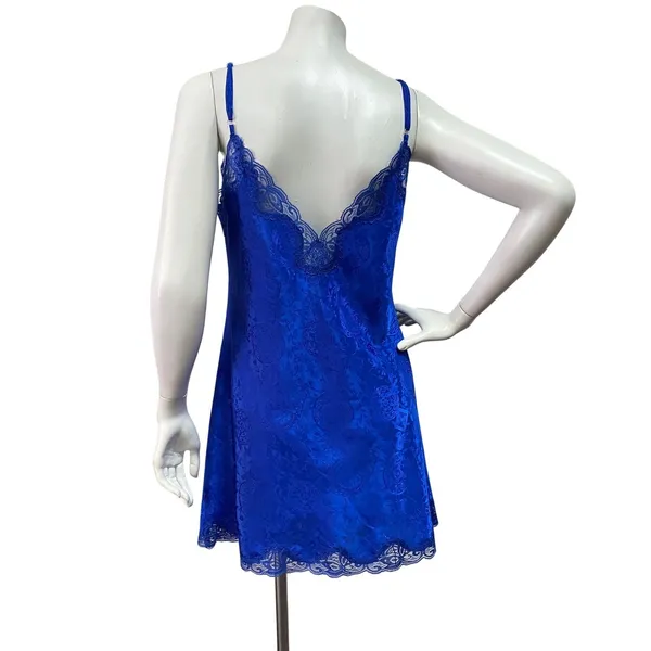 Victoria's Secret Gold Label Women Small Blue Floral Lace Trim Slip Dress - Image 5