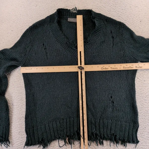 Wooden Ships Paola Buendia Distressed V-Neck Mohair Wool Knit Sweater‎ Green S/M - Image 7