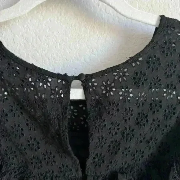 Madewell Women’s Black‎ Eyelet Waterlily Tiered Ruffle Boho Mini Dress Size 10 - Image 9