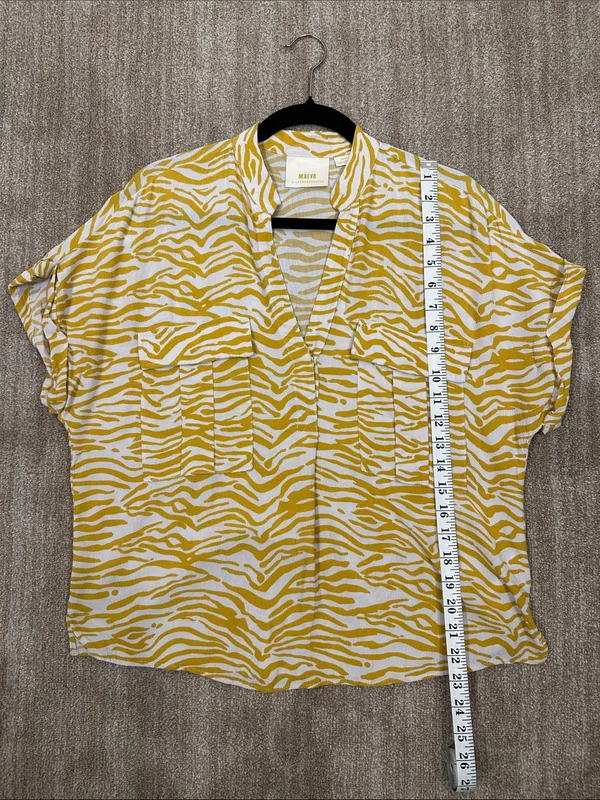 Maeve Anthropologie Zebra Yellow White Short Sleeve Top Women Size Small - Image 4