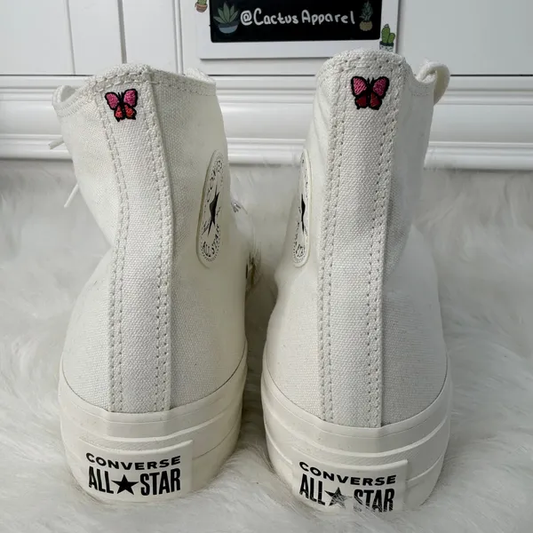 New Y2K Vibe Converse Platform High Tops With Butterfly Size 9 Womens - Image 3