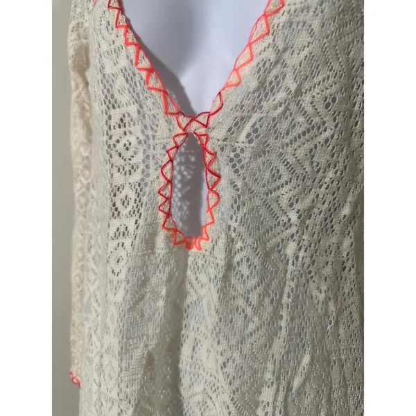 Out‎ From Under Crochet Cover Up Tunic Dress Ivory Orange Trim Backless - Image 2