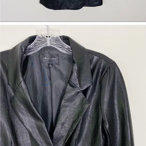 Line & Dot River Vegan Faux Leather Longline Blazer Jacket Size Small Black - Image 5