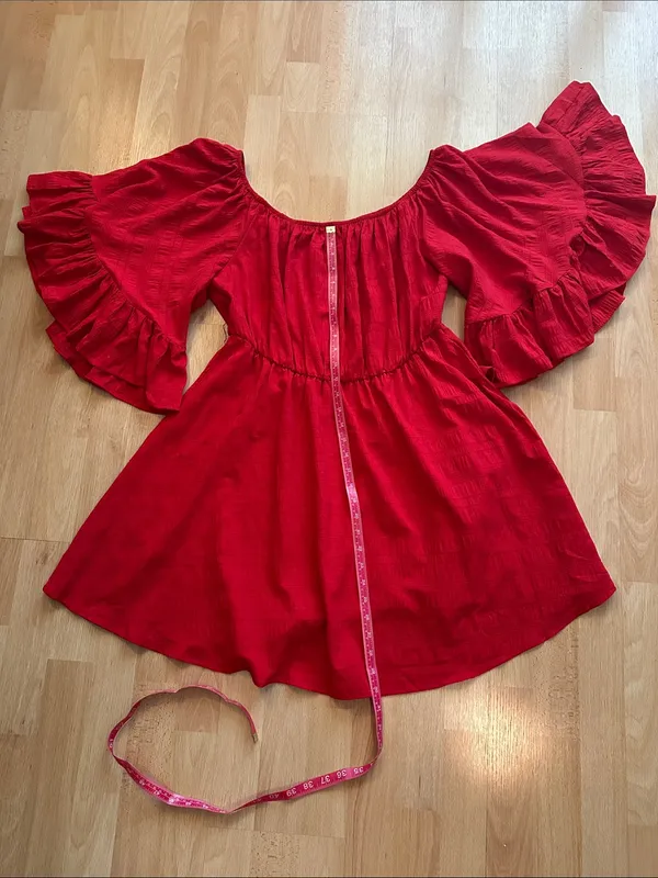 SHEIN Red Off-Shoulder Boho Textured Ruffled Dress XL - Image 5