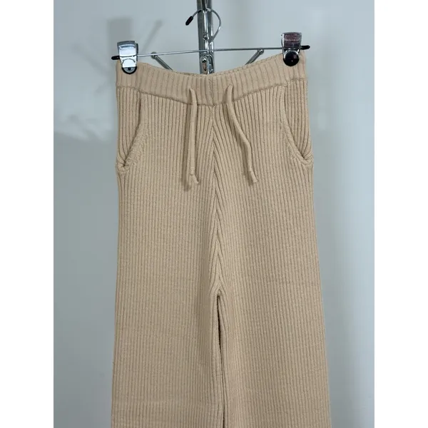 Athina Women’s Beige Pants 100% Viscose Ribbed Knit Wide Leg Drawstring Size S - Image 8