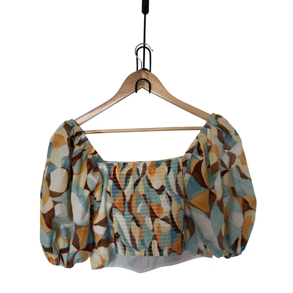 Abercrombie & Fitch Womens Medium Multicolor Abstract Puff Sleeve Top Whimsical - Image 4