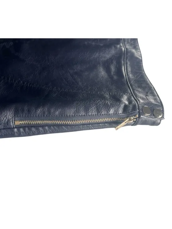 Zara Basic Faux Leather Mini Skirt Size S Dark Navy Blue Side Zip Textured - Image 4