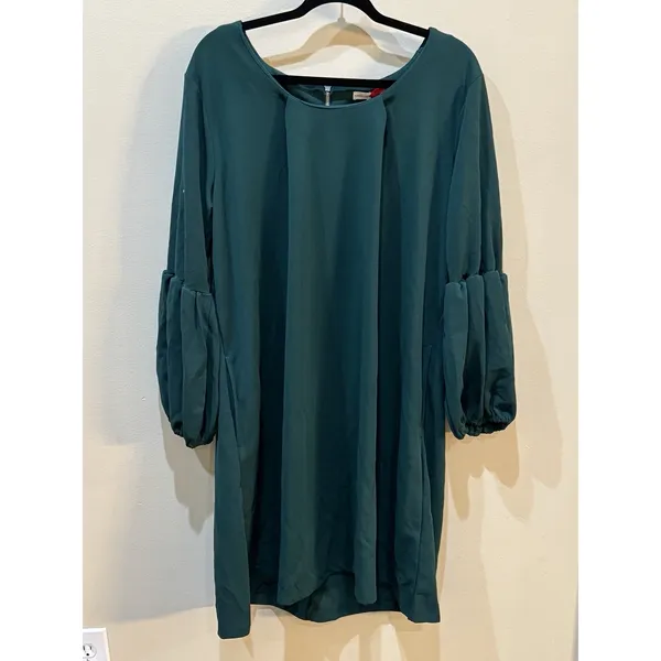 Standards &‎ Practice Women Plus Size Crepe Knit 3/4 Midi Shift Dress- 2X Green - Image 3