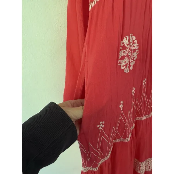 Soft Surroundings Coral Guazey Embroidered Flowy Maxi Dress Size Medium - Image 4