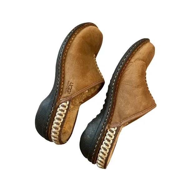 UGG Australia Womens 7 Chestnut Leather Tasman Braid Shearling Lined Clogs - Image 3