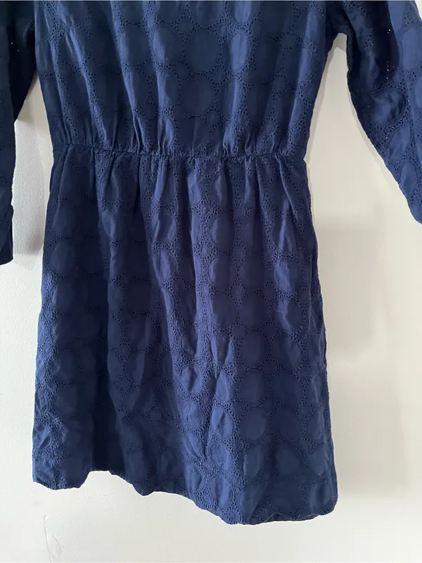 J Crew Navy Blue Eyelet Lace V Neck Mini Dress 6 Office Business Casual Preppy - Image 4