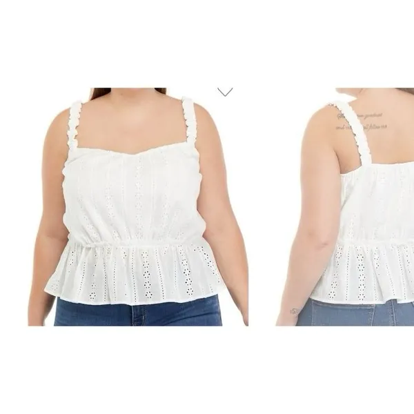 LOST + WANDER Plus Size White Ruffle Strap Eyelet Tank Whimsical Romantic 1x NEW - Image 2
