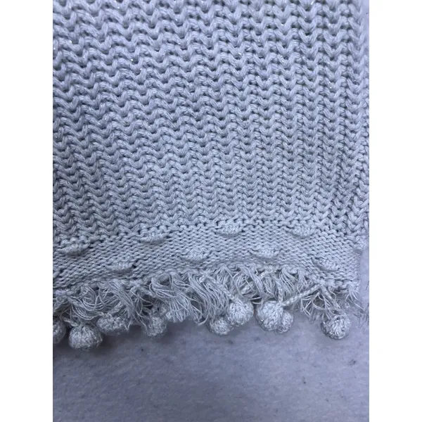 Lilly Pulitzer Sweater Tank Women‎ XXS Silver Metallic Fringe Pom Pom Knit Top - Image 5