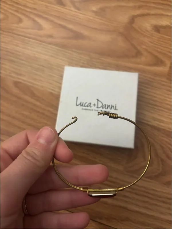 Luca + Danni Dylan Bangle Gold Wire Bracelet with Red Crystal Bead - Image 3