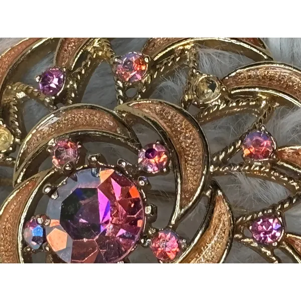 Vintage Gold Tone Aurora Borealis Rhinestone Sunburst Floral Brooch Pin 5cm - Image 10