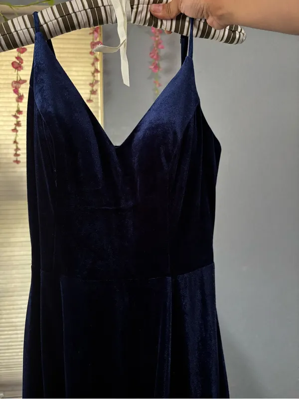 Windsor Navy Velvet Maxi Slip Dress - V-Neck Sleeveless - Image 3