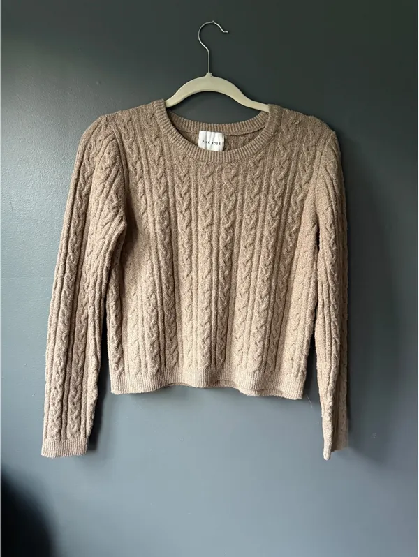 Pink Rose Tan Cable Knit Sweater and Pants Set Medium - Image 6