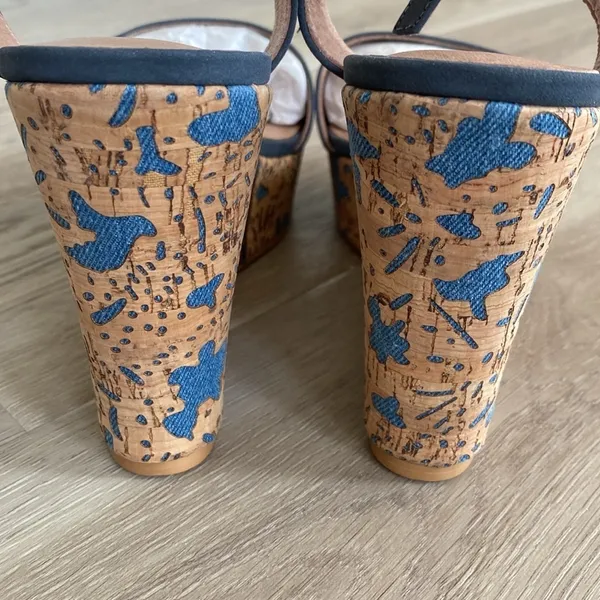 Anthropologie Arden Denim Blue Cork Platform Wedge Leather Sandals Size 9 - Image 9