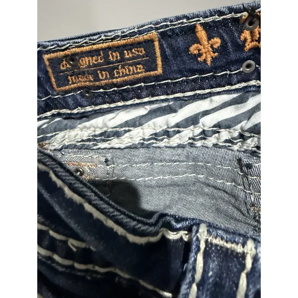 Rock Revival Kai Straight Jeans Dark Blue Denim Embroidered Flap Pockets Size 29 - Image 10