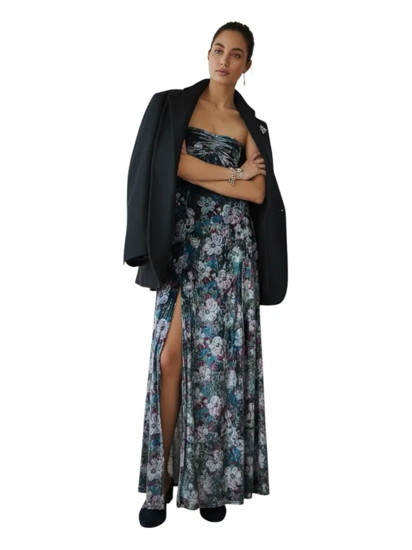 Free People Carpe Diem Convertible‎ Maxi Skirt Dress Velvet Floral Sea Glass XS - Image 2