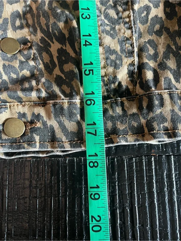Vintage Havana Leopard Animal Print Stretch Cropped Button Front Jacket Size L - Image 8