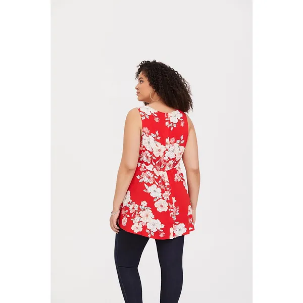 Torrid Womens Tank Top Sz 1 1X‎ 14 16 Floral Red Babydoll Challis Flower Print - Image 3
