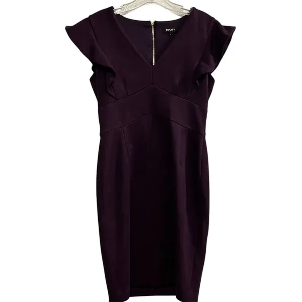 DKNY Women's Purple‎ V-Neck Ruffled Cap-Sleeve Sheath Dress Size 4 - Image 6