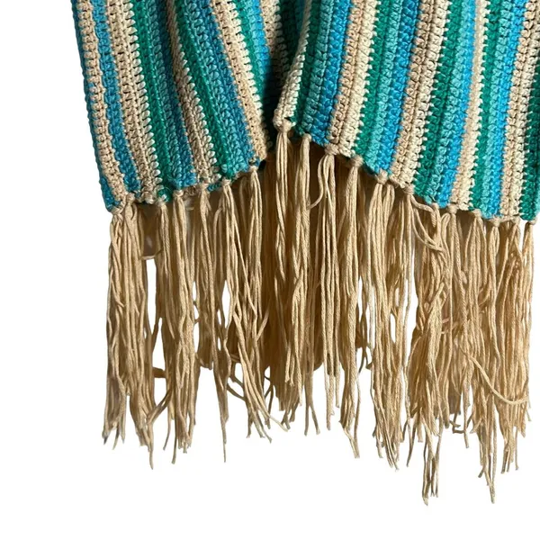 Anthropologie RAGA Blue Tan Crochet Knit Fringe Hem Tank Top Size Small - Image 3