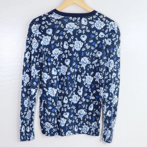 Lauren Ralph Lauren‎ Women's Floral Print Crew Neck Sweater Blue White Size M - Image 4