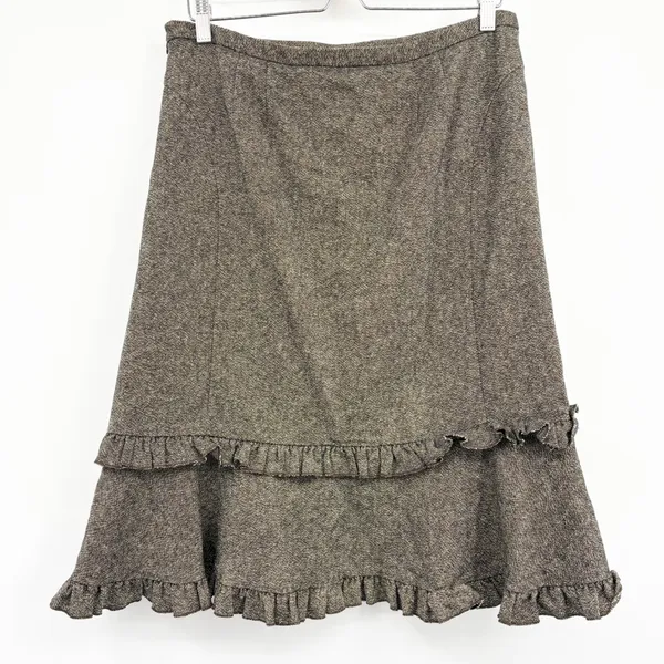 Ann Taylor LOFT Womens Brown Wool Blend Tweed Ruffle Hem Career Office Skirt 12 - Image 6