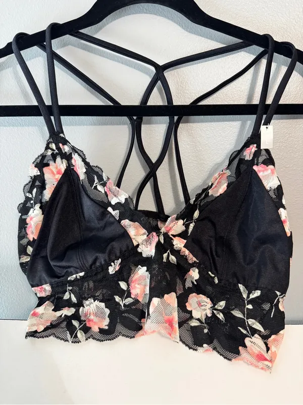 Victoria’s Secret‎ PINK Black & Floral Bralette new with tags large - Image 6