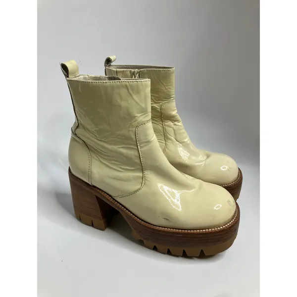 Jeffrey Campbell Quavo Platform Ankle Boots Womens Cream patent leather Lug Sole - Image 4