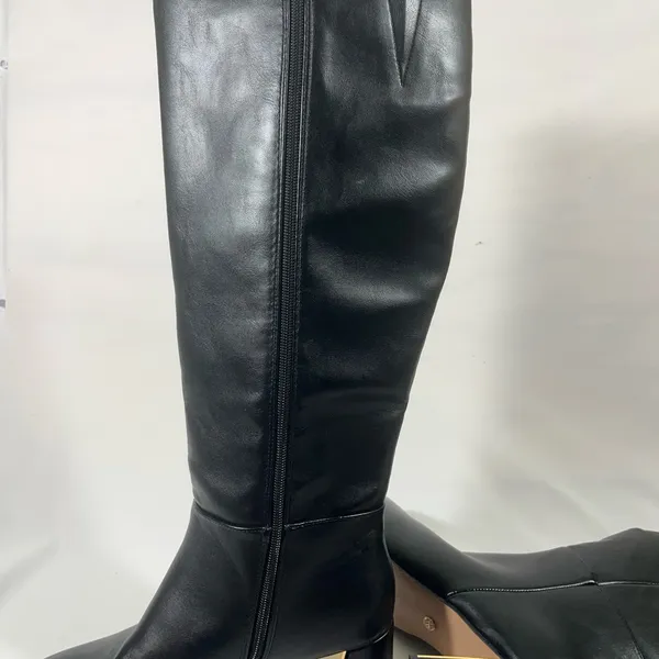 Xoxo Kendal Leather Tall Boot With Gold Heel Accent Zip Women Sz 10m Black New - Image 6