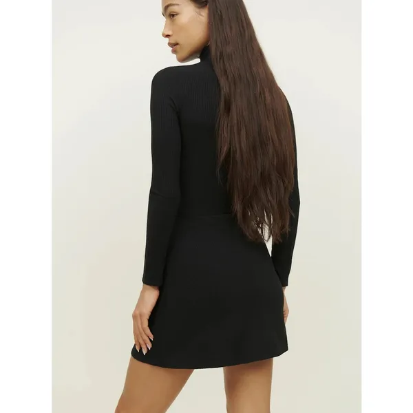 Reformation Maya Black Knit Long Sleeve Turtleneck A Line Mini Dress Size S - Image 3