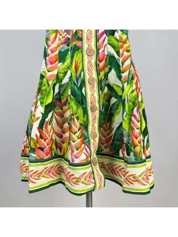 NWOT FARM Rio Square Neck Puff Sleeve Floral Tropical Print Mini Dress Size S - Image 4