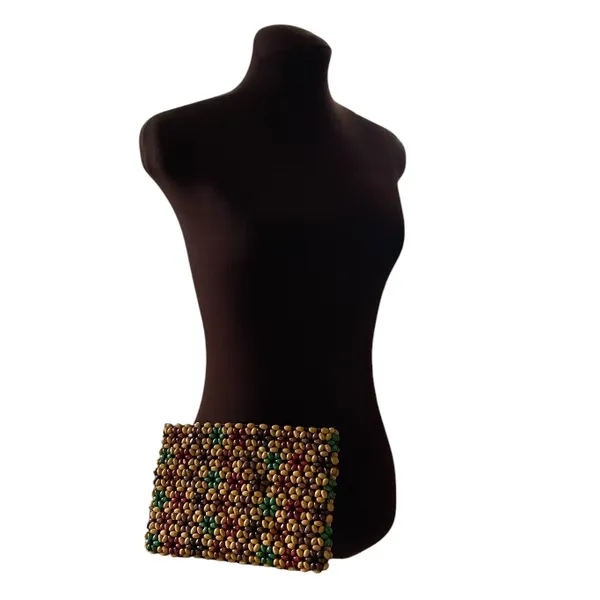 Wood Beaded Bag Small Clutch HANDMADE Brown - Image 2