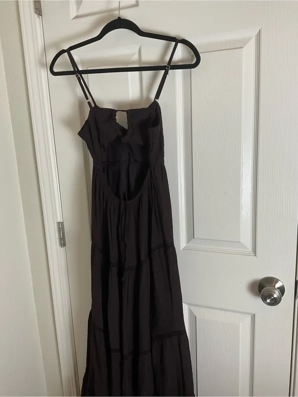 Zara Black Textured Tiered Maxi Dress Size xSmall Cutout Back New - Image 10