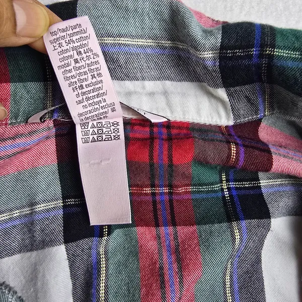 Victoria's Secret -430 Flannel Pajama Set Womens Medium Red Green‎ Plaid - Image 3