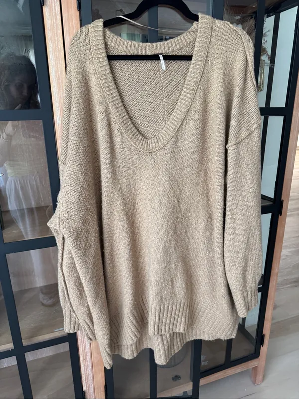 Free People‎ sweater Brookeside tunic Oversized V-Neck Chunky Knit Boho Slouch - Image 7