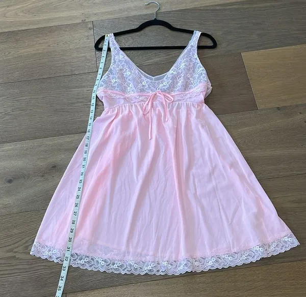 Vintage Montgomery Ward Pink Lace Slip Nightgown Dress Size Large Made In USA - Image 13