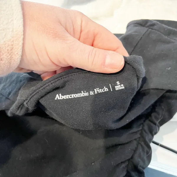 Abercrombie Ava Ruched Square Neck Long Sleeve Top Black Small - Image 3