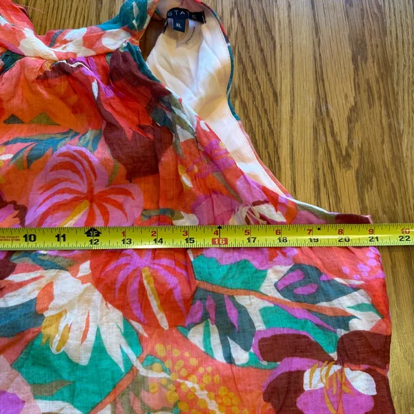 1. State Halter Neck Leaf Print Mini Dress Ruffle Hem‎ Tropical Art Spring XL - Image 7