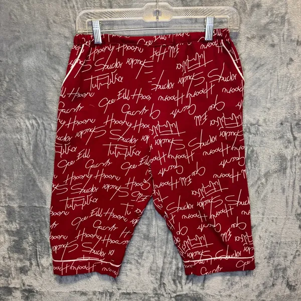 2092‎ | Script Print Two Piece Button Down Pajama Set Red White Women Small - Image 7