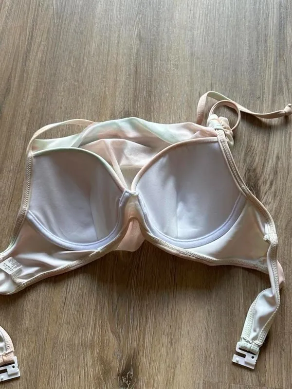 Pastel tie-dye bikini set (top, bottom, coverup) with pink, peach, and light blu - Image 7