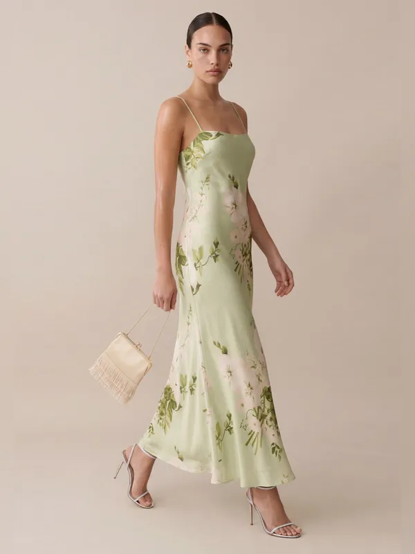 Few Moda o.p.t. Mazzy Green Size M Floral Silk Slip Maxi Dress - Image 2